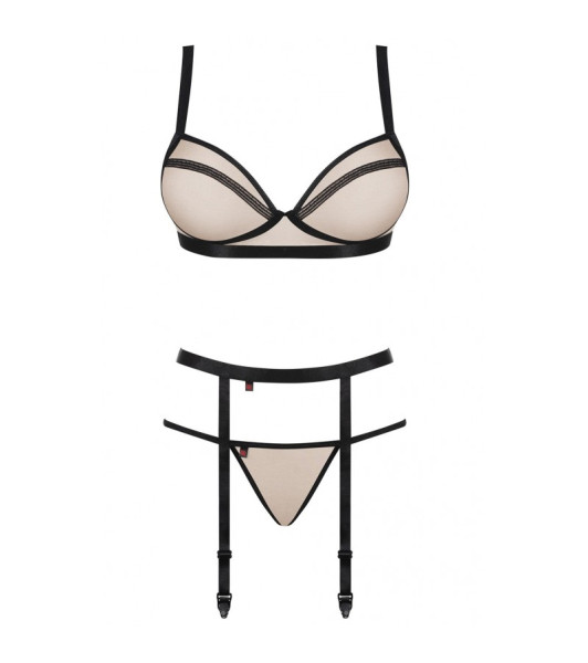 Conjunto de lencería sexy Obsesiva Nudelia con cinturón de media, beige-negro, L / XL - 6 - notaboo.es