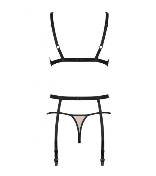 Conjunto de lencería sexy Obsesiva Nudelia con cinturón de media, beige-negro, L / XL - 5 - notaboo.es