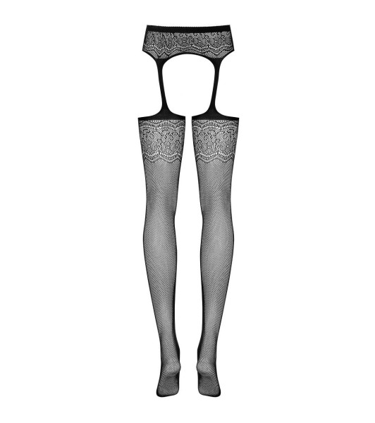 Stockings with erotic belt Obsessive S207, with floral patterns, black, XL/XXL - 8 - notaboo.es