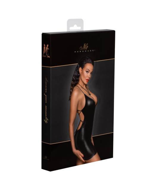 Sexy bareback dress S Noir Handmade Powerwetlook Lace Up F252, black - 5 - notaboo.es