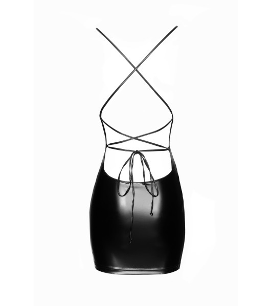Sexy bareback dress S Noir Handmade Powerwetlook Lace Up F252, black - 4 - notaboo.es