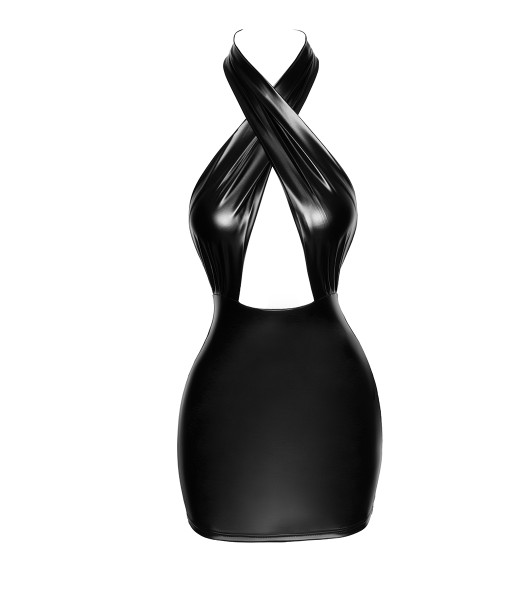 Erotic vinyl dress with deep cleavage L Noir Handmade F255, open back, black - 9 - notaboo.es