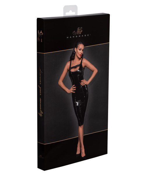 Sexy vinyl dress with zipper on the hip M Noir Handmade F251, with ruffles, black - 1 - notaboo.es
