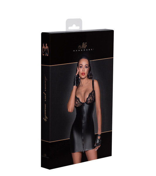 Erotic vinyl dress with lace cups L Noir Handmade F254, with zipper, black - 2 - notaboo.es