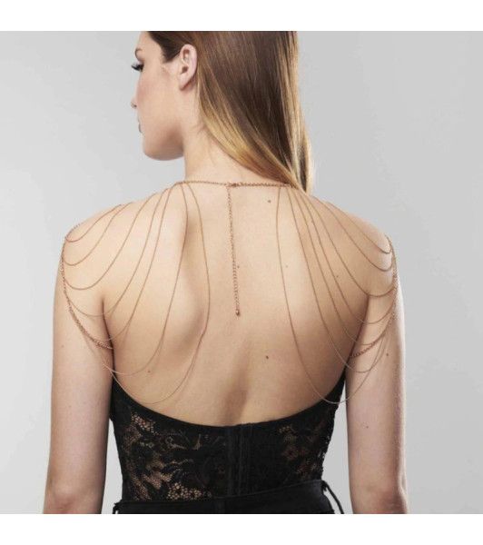 Magnifique · Metallic chain shoulders & back jewelry gold - 4 - notaboo.es