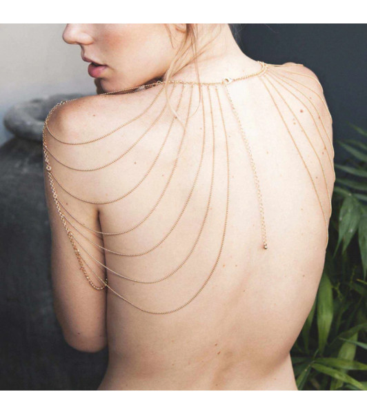 Magnifique · Metallic chain shoulders & back jewelry gold - 3 - notaboo.es