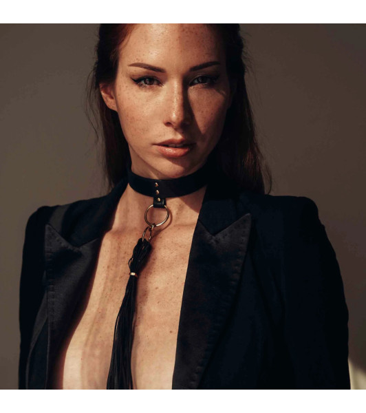 Bijoux Indiscrets Maze long tassel collar, eco leather, black, 27-41 cm - 3 - notaboo.es
