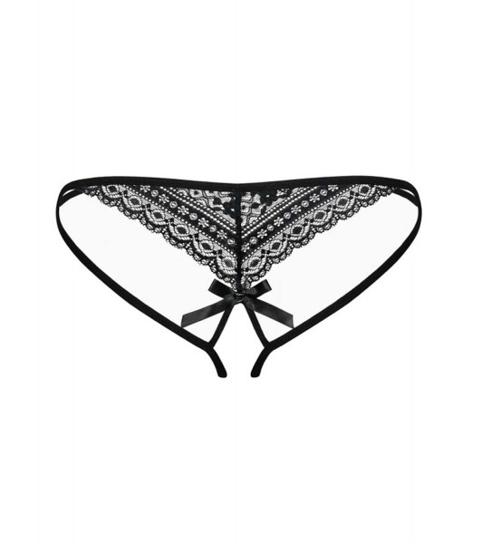 Sexy thong with intimate neckline Obsessive Picantina, lace, black, L/XL - 11 - notaboo.es