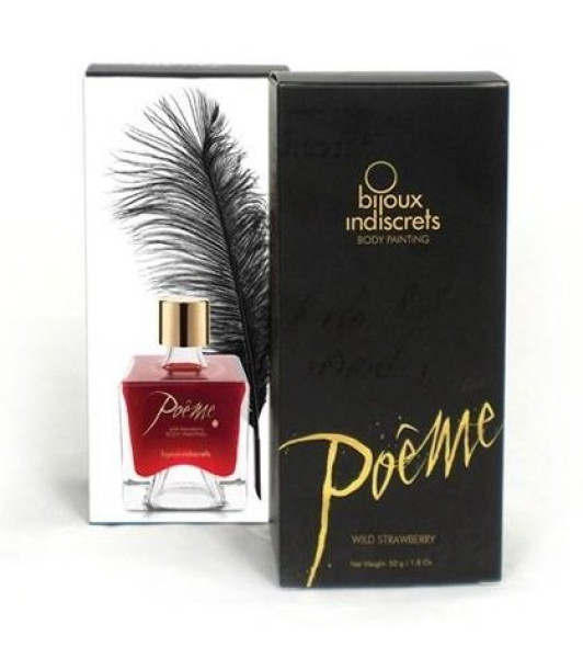 Pintura corporal comestible Poême Bijoux Indiscret, sabor fresa, con pluma, 50 ml - 6 - notaboo.es