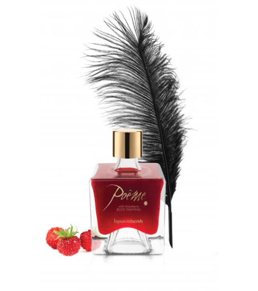 Pintura corporal comestible Poême Bijoux Indiscret, sabor fresa, con pluma, 50 ml - 5 - notaboo.es