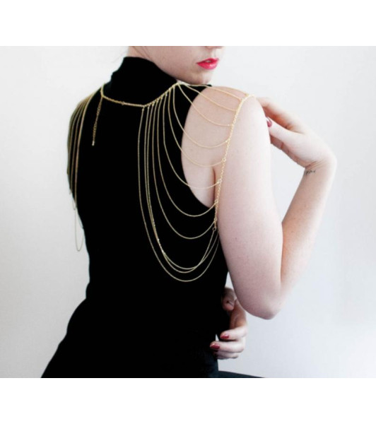 Magnifique · Metallic chain shoulders & back jewelry gold - 9 - notaboo.es