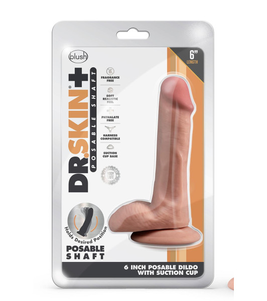 DR. SKIN PLUS  6 INCH POSABLE DILDO WITH BALLS  MOCHA - 2 - notaboo.es
