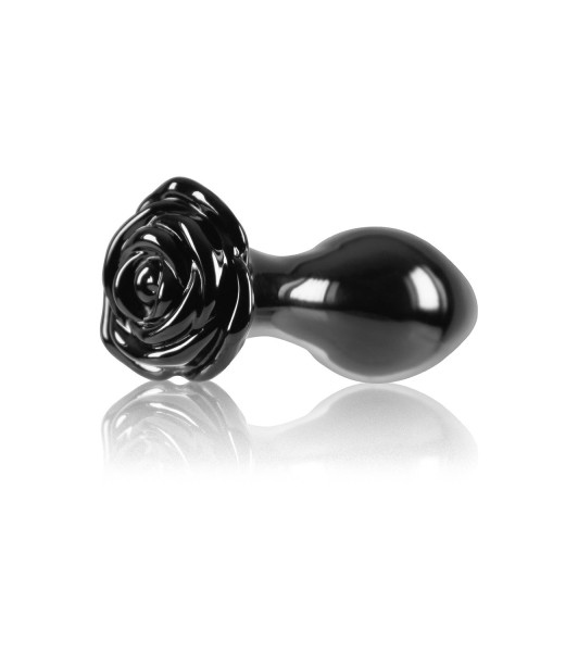 NS Novelties glass anal plug with rose stopper, black, 7.1 x 3 cm - 3 - notaboo.es