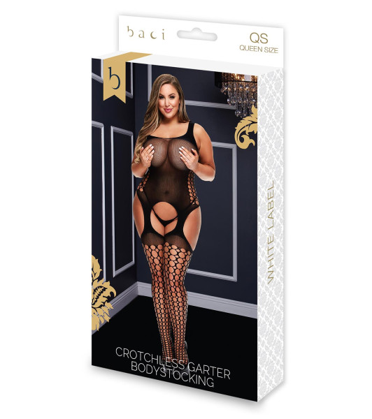 Sexy bodystocking with imitation stockings Baci Lingerie, with open intimate area, black, XL - 3 - notaboo.es