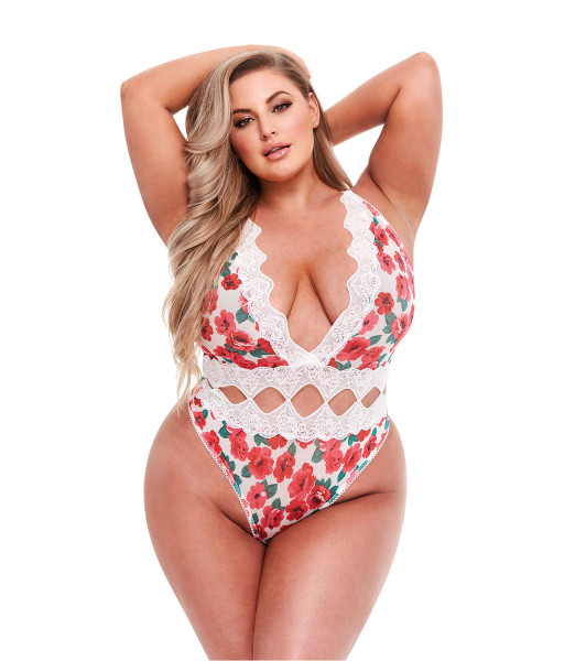 WHITE FLORAL & LACE TEDDY, XL - notaboo.es